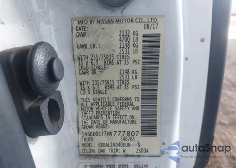 2017 Nissan Frontier S z USA, uszkodzony, nr VIN 1N6BD0CT7HN777807